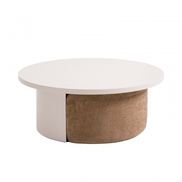 Журнальный столик с лаковым покрытием и два пуфа из текстурированной ткани JEN  ДЖЕН  единый размер бежевый
