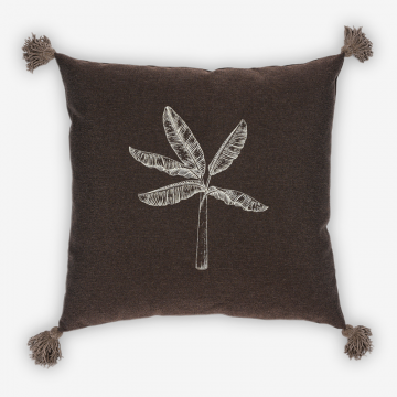 Подушка декоративная релакс с пальмой в шоколадном цвете декорированная кистями