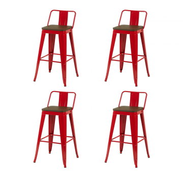 Стул барный TOLIX со спинкой красный глянцевый + темное дерево KD 4 шт.