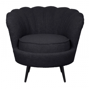 Низкое кресло ракушка Pearl Black Boucle на черных ножках