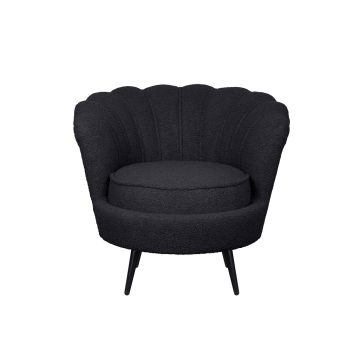 Низкое кресло ракушка Pearl Black Boucle на черных ножках