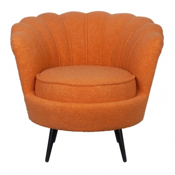 Низкое кресло ракушка Pearl Orange Boucle на черных ножках