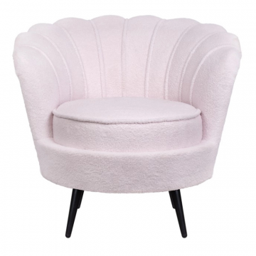 Низкое кресло ракушка Pearl Pink Boucle на черных ножках