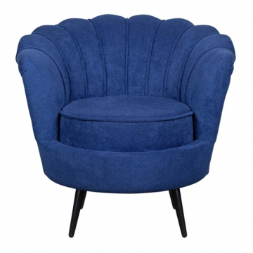 Низкое кресло ракушка Pearl синий на черных ножках