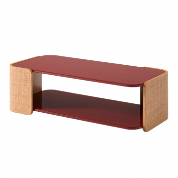 Журнальный столик из лакированного бордового дерева с плетением из ротанга и двойной столешницей TA  единый размер бежевый