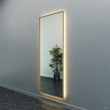 Зеркало в золотой раме с теплой подсветкой HALFEO XL Slim LED, 200 x 80 см