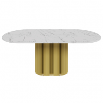 Обеденный стол TRUBIS Wood Oval 200 х 90 см, белый мрамор/золотой