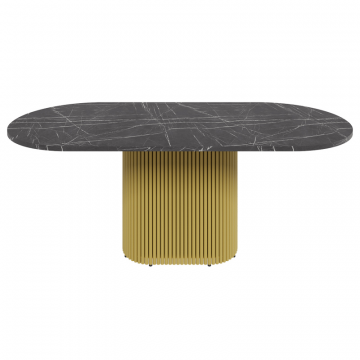 Обеденный стол TRUBIS Wood Oval 200 х 90 см, темный мрамор/золотой