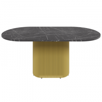 Обеденный стол TRUBIS Wood Oval 180 х 90 см, темный мрамор/золотой