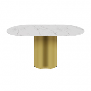 Обеденный стол TRUBIS Wood Oval 160 х 80 см, белый мрамор/золотой