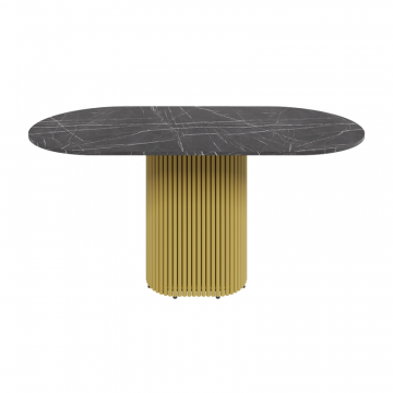 Обеденный стол TRUBIS Wood Oval 160 х 80 см, темный мрамор/золотой