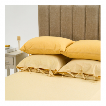 Простыня натяжная на резинке белая полоска на желтом меланже, 160х200х30 см.