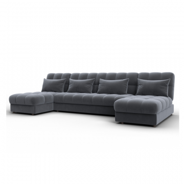 Диван П-образный Лига-116 НПБ, SEVEN 17 серый, Велюр