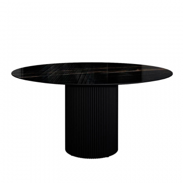 Стол раскладной круглый Нолан 120+40, керамика глянцевая, черная