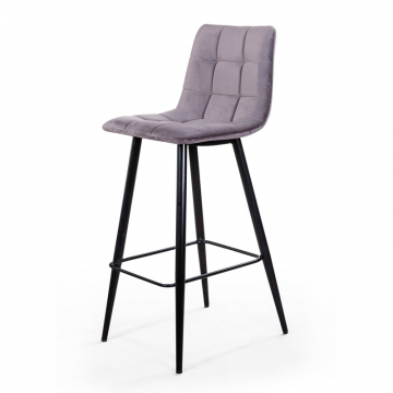 Стул барный Уно, бархат светло-серый 26 / чёрный конус
