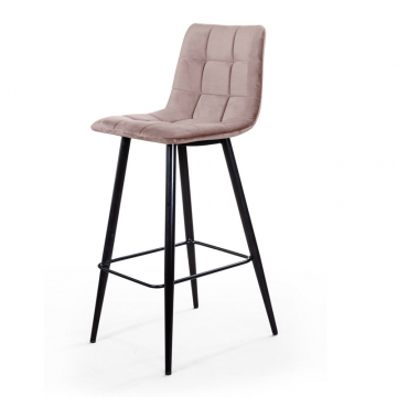 Стул барный Уно, бархат пепельно-бежевый 25 / чёрный конус