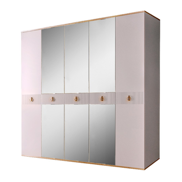 Шкаф 5-ти дверный с зеркалами Rimini Solo (белый / золото) РМШ1/5(s)