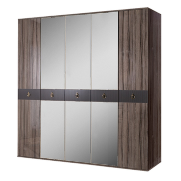 Шкаф 5-ти дверный с зеркалами Rimini Solo (орех империя / золото) РМШ1/5(s)