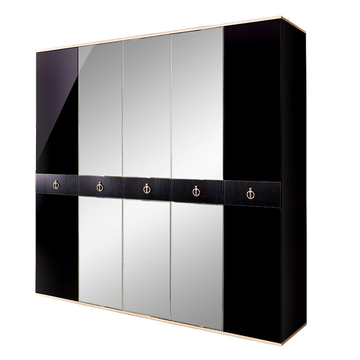Шкаф 5-ти дверный с зеркалами Rimini Solo (черный / золото) РМШ1/5(s)