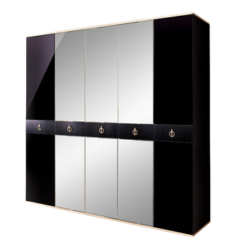 Шкаф 5-ти дверный с зеркалами Rimini Solo (черный / серебро) РМШ1/5(s)