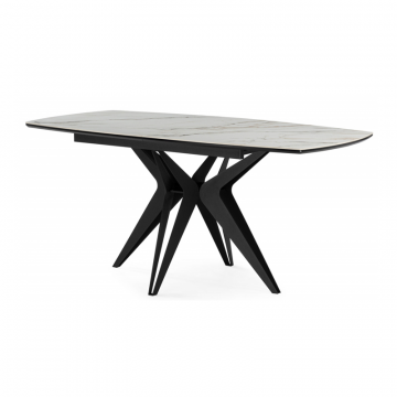 Керамический стол Риполь 160(205)х89 белый с прожилками gilt white / черный