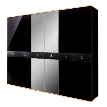 Шкаф 6-дверный с зеркалами Rimini Solo (черный / золото) РМШ1/6(s)