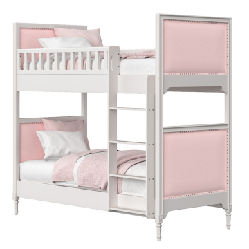 Кровать двухъярусная Elit (белый, розовая ткань)
