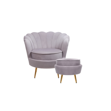 Кресло с пуфом ракушка Pearl Grey