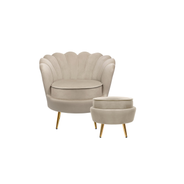 Кресло с пуфом ракушка Pearl Taupe