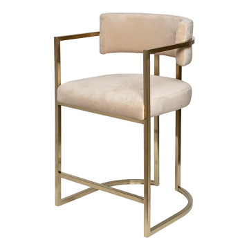 Стул полубарный велюр бежевый/матовое золото 52*55*91см
