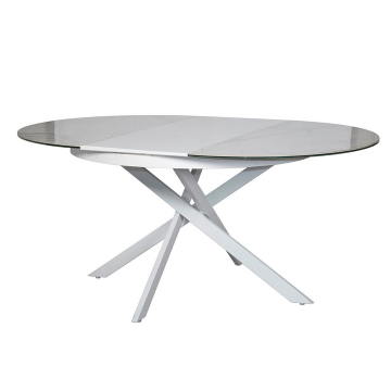 Стол обеденный круглый раскладной керамический белый 170(120)*120*76см