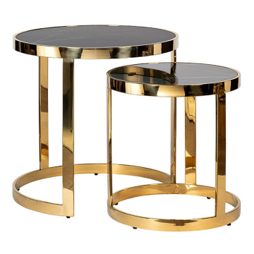 Столы (набор 2шт) стекло черый мрамор/золото d60*60/d46*50