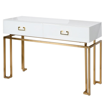 Консоль 2 ящика белая/золото 120*42*77см