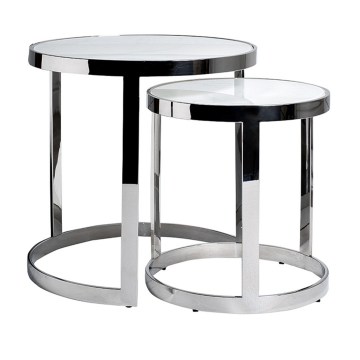 Столы журнальный (набор из 2шт)стекло мрамор/хром d60*60/d46*50