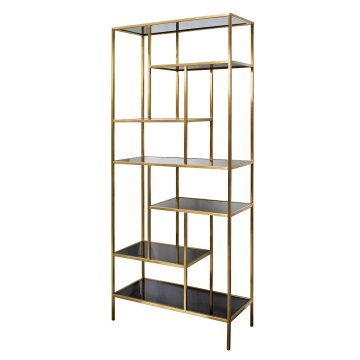Стеллаж  золотистый/темное стекло 80*35*180см