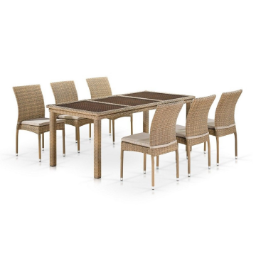Комплект плетеной мебели T365/Y380B-W65 Light Brown (6+1)