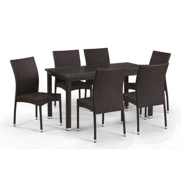 Обеденный комплект плетеной мебели из искусственного ротанга T256A/YC380A-W53 Brown (6+1) + подушки на стульях
