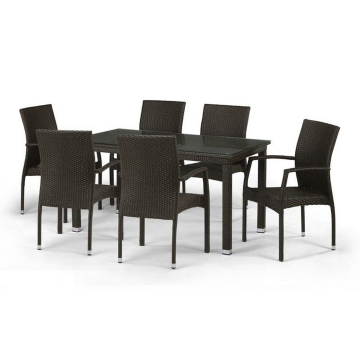 Комплект плетеной мебели T256A/YC379A-W53 Brown (6+1) + подушки на стульях