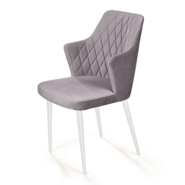 Стул с подлокотниками Hunt, бархат светло-серый 26 / белый конус 76767