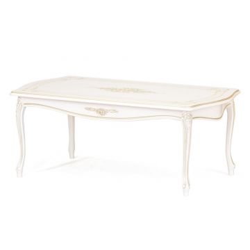 Журнальный стол Петра 14. Эмаль белая, патина шампань. Гладкая столешница.