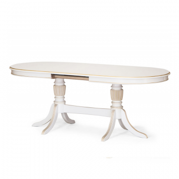 Обеденный стол Балли 2 1520.Эмаль белая, патина золото. Гладкая столешница.