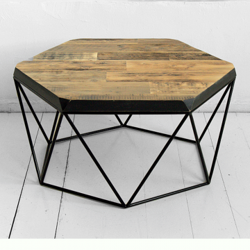 Журнальный стол Гексагон из старой доски в коричневом цвете