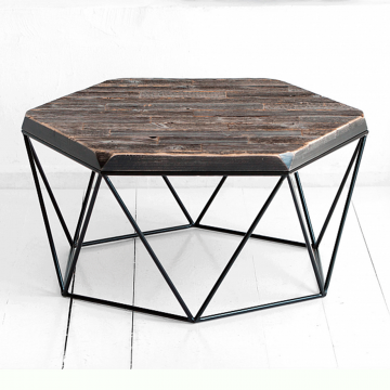 Журнальный стол Гексагон из старой доски в сером цвете