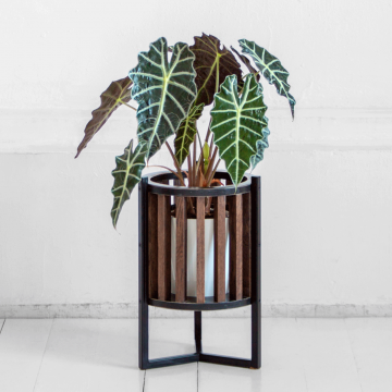 Кашпо Куг в коричневом цвете дуба с черным металлом