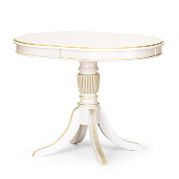 Обеденный стол Балли 3 1100.Эмаль белая, патина золото. Гладкая столешница.