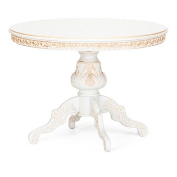 Обеденный стол Бостон 1050. Эмаль белая, патина золото. Гладкая столешница.