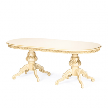 Обеденный стол Бостон 2 1800. Эмаль крем, патина золото. Гладкая столешница.