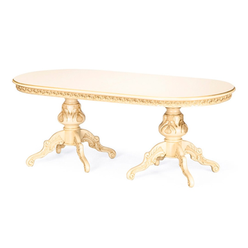 Обеденный стол Бостон 2 2000. Эмаль крем, патина золото. Гладкая столешница.