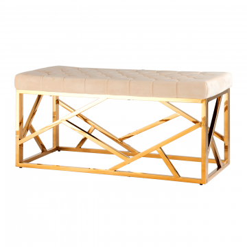 Банкетка-скамейка АРТ ДЕКО велюр бежевый сталь золото