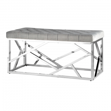 Банкетка-скамейка АРТ ДЕКО велюр серый сталь серебро